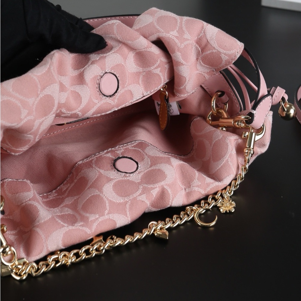 Coach Pink Signature Canvas Drawstring Shoulder Bag - Picture 8 of 9